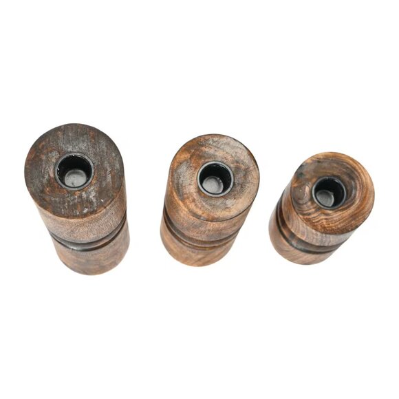 Creative Co-Op Espresso Wood Stack Taper Candle Holders, Set of 3/NWT - Picture 2 of 14